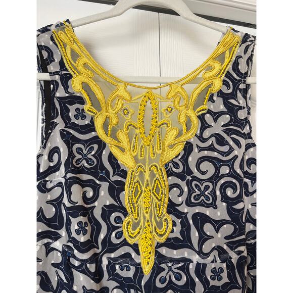 DESIGUAL Beaded Lace Navy/White Print Sleeveless Dress - Picture 3 of 6